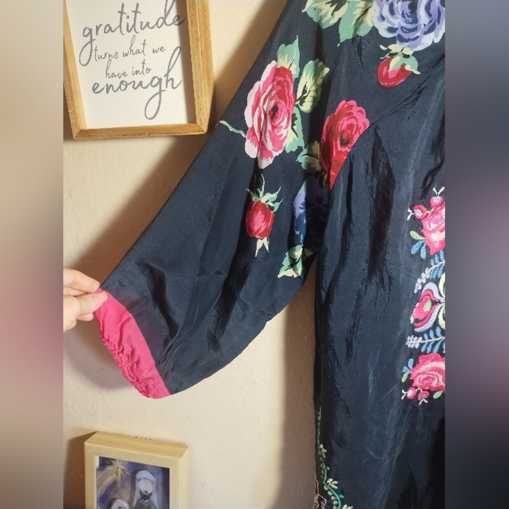 Johnny Was Navy Embroidered Floral Tunic with Pink & Purple Accents - Picture 5 of 16